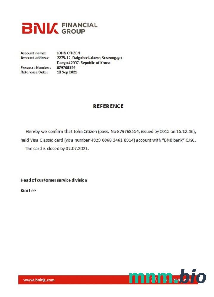 Korea BNK Bank closure reference example w formatach Word i PDF